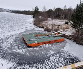 Barge in the ice, the north of Sweden, geotechnical tasks.. 